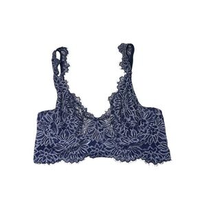 aerie Navy Blue & White Lace Unlined Plunge Bralette 32C Women’s